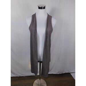 Cato Vest Womens Medium Taupe Open Front Sleeveless Laser Cut Back Faux Suede